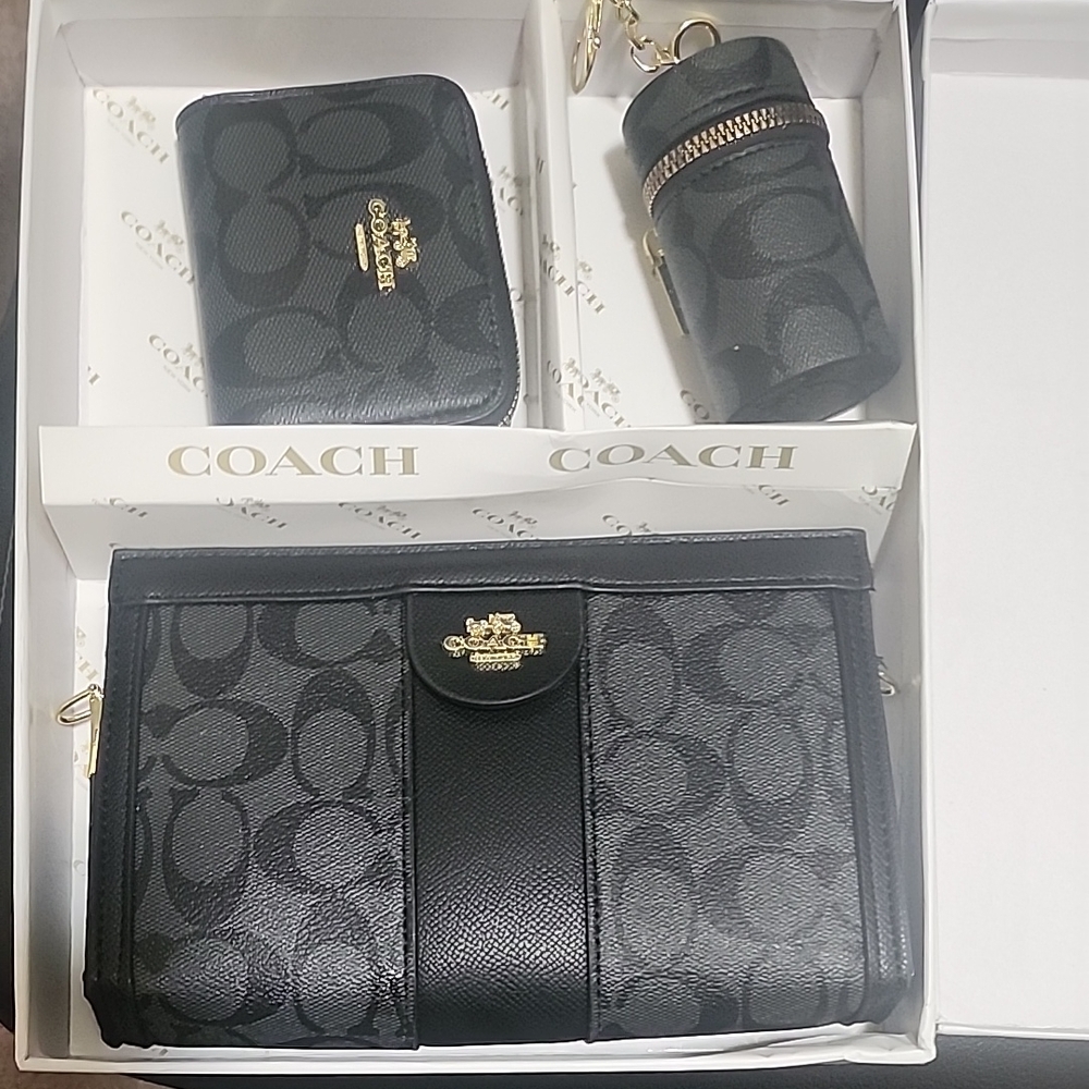 Coach Black Signature Canvas Clutch Set